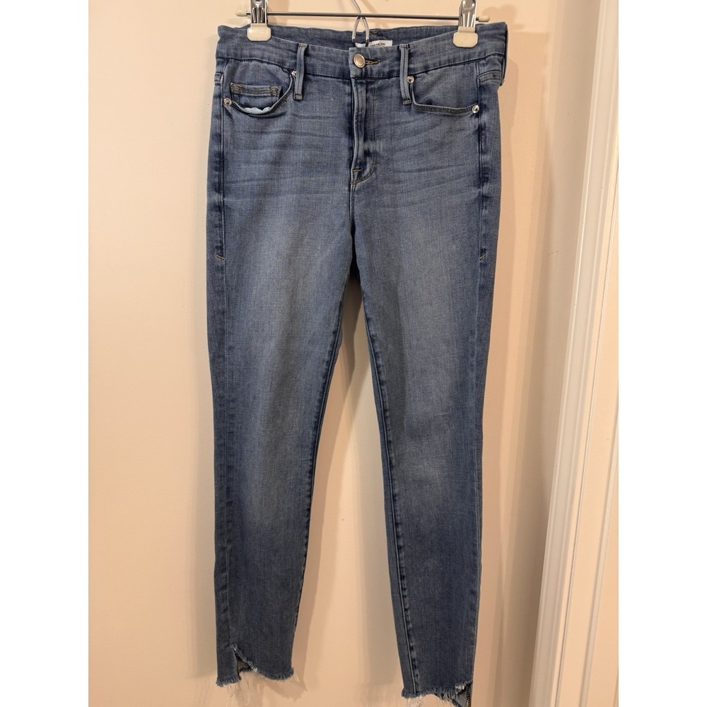 GOOD AMERICAN womens 4/27 Good Legs stretch skinny leg high‎ rise raw hem jeans